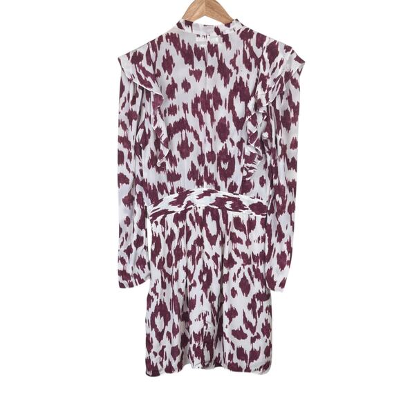 Isabel Marant Etoile 38 White Maroon Tie Dye 100% Silk Long Sleeve Ruffle Dress - Picture 10 of 13